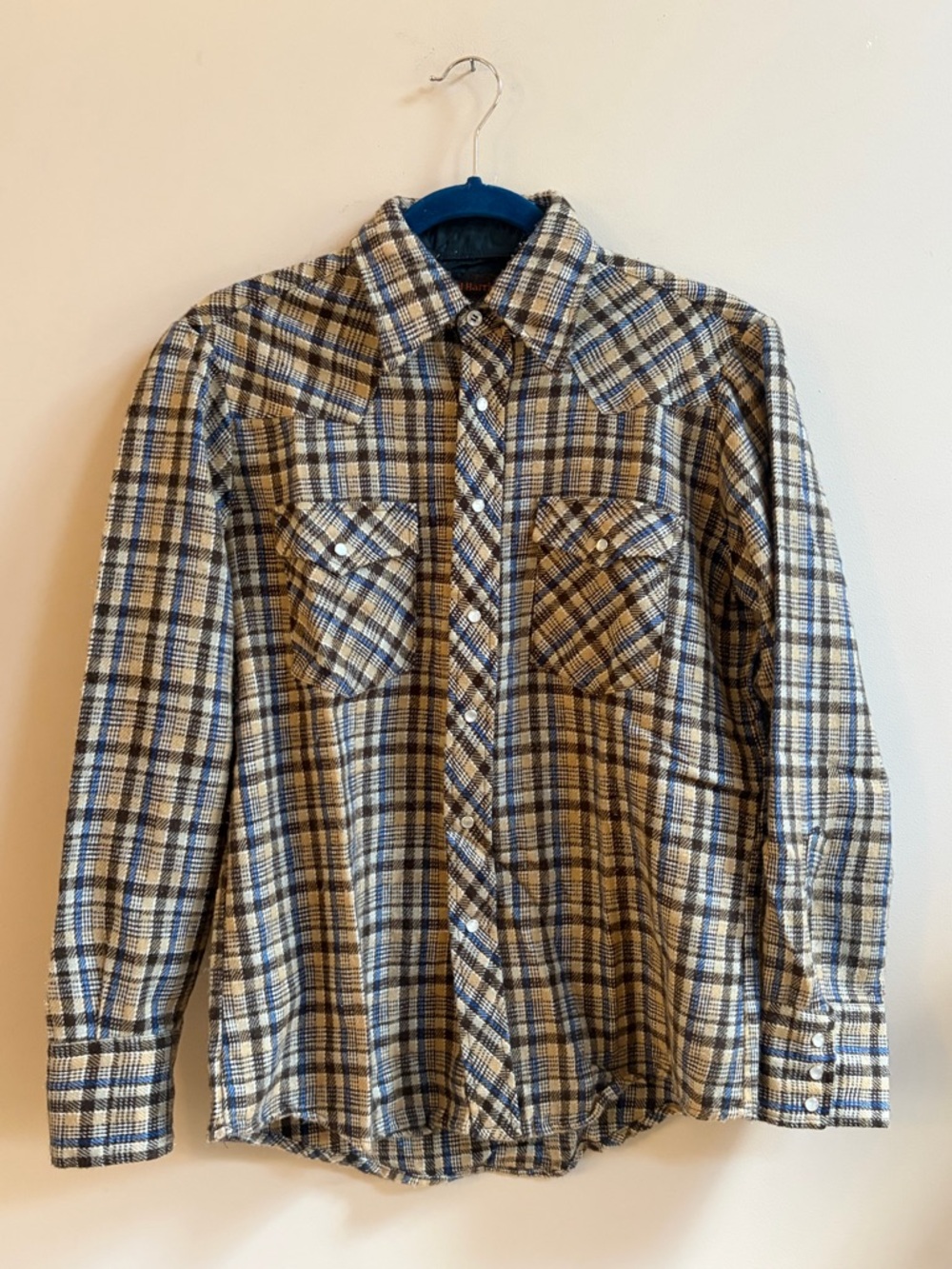 David Harrison Vintage Pearlescent Snap Button Long Sleeve Flannel Plaid Shirt